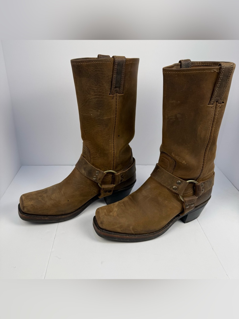 Frye Harness 12r Leather Motorcycle Boots Medium Brown - Picture 7 of 15